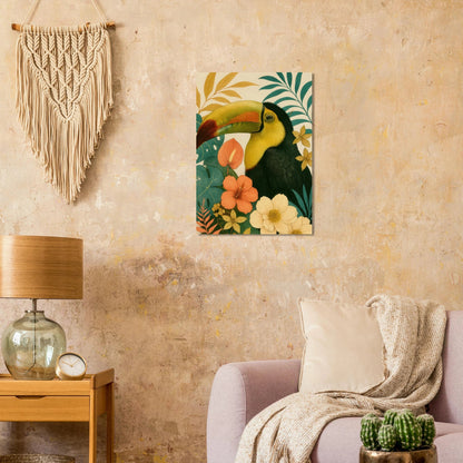 Tropisk Toucan Konsttryck - Djärva Djur & Blommor i Varma Toner