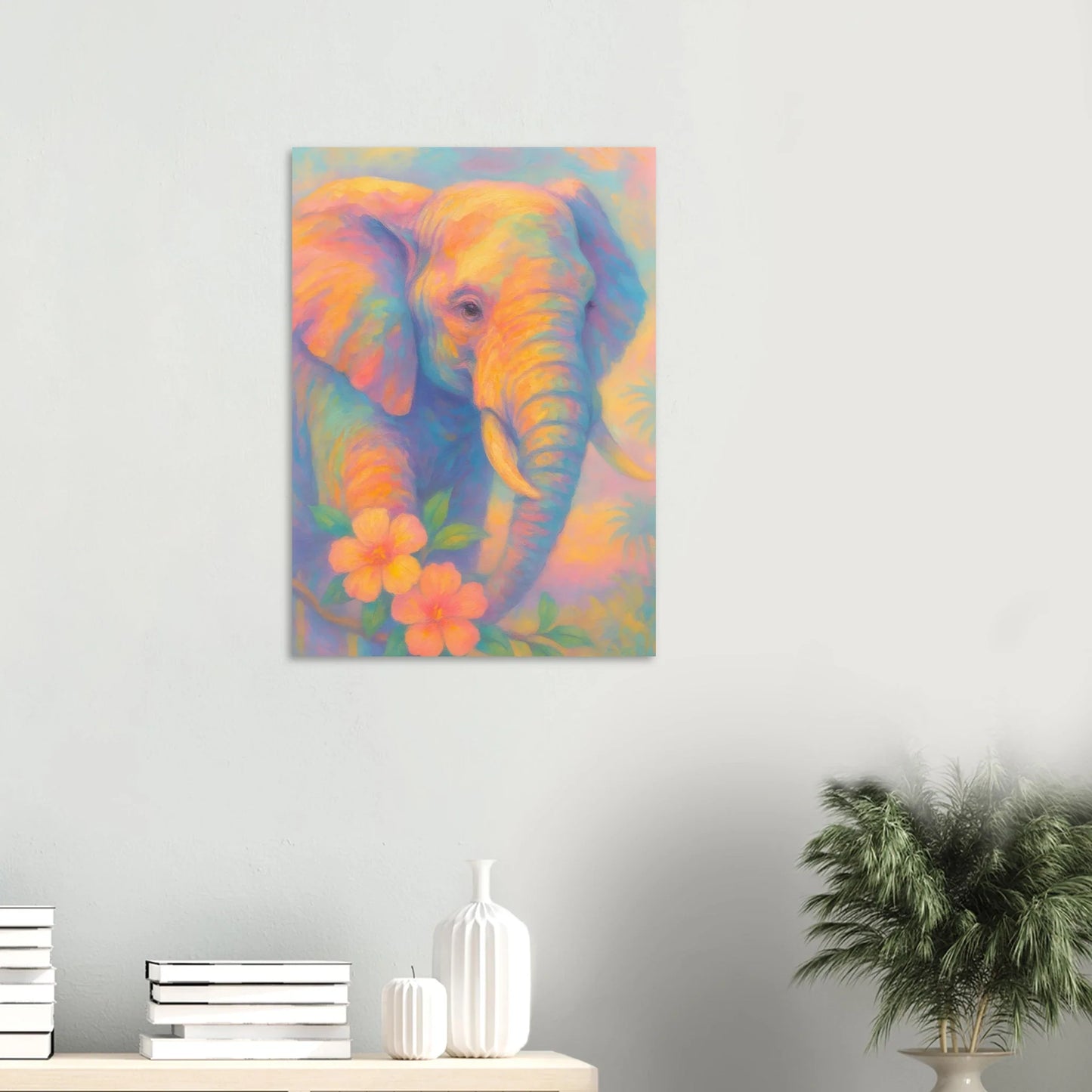 Pastell Safari Elefant Poster – Mjuk Konst i Regnbågens Färger, Välj Din Storlek