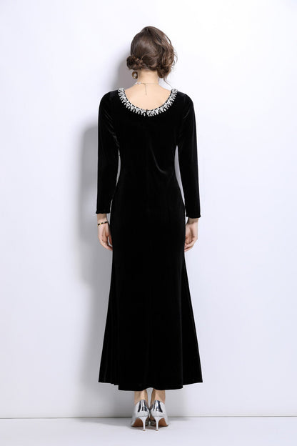 Black Velvet Vintage Fishtail Dress-3