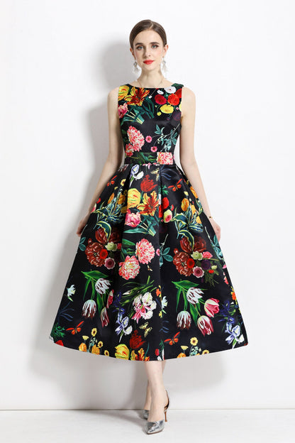 Blooming Garden Sleeveless Pleated A Line Tea Dress-2