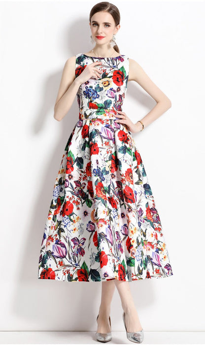 Blooming Garden Sleeveless Pleated A Line Tea Dress-5