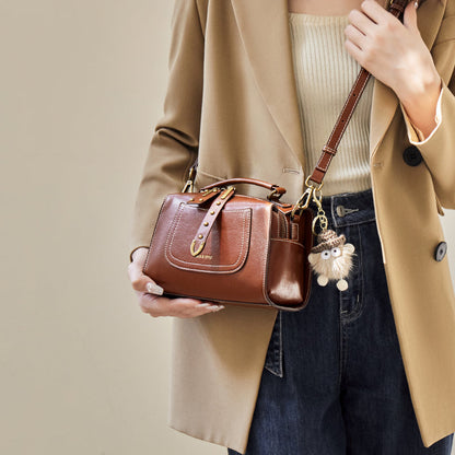 Brown Leather Casual Boston bag-2