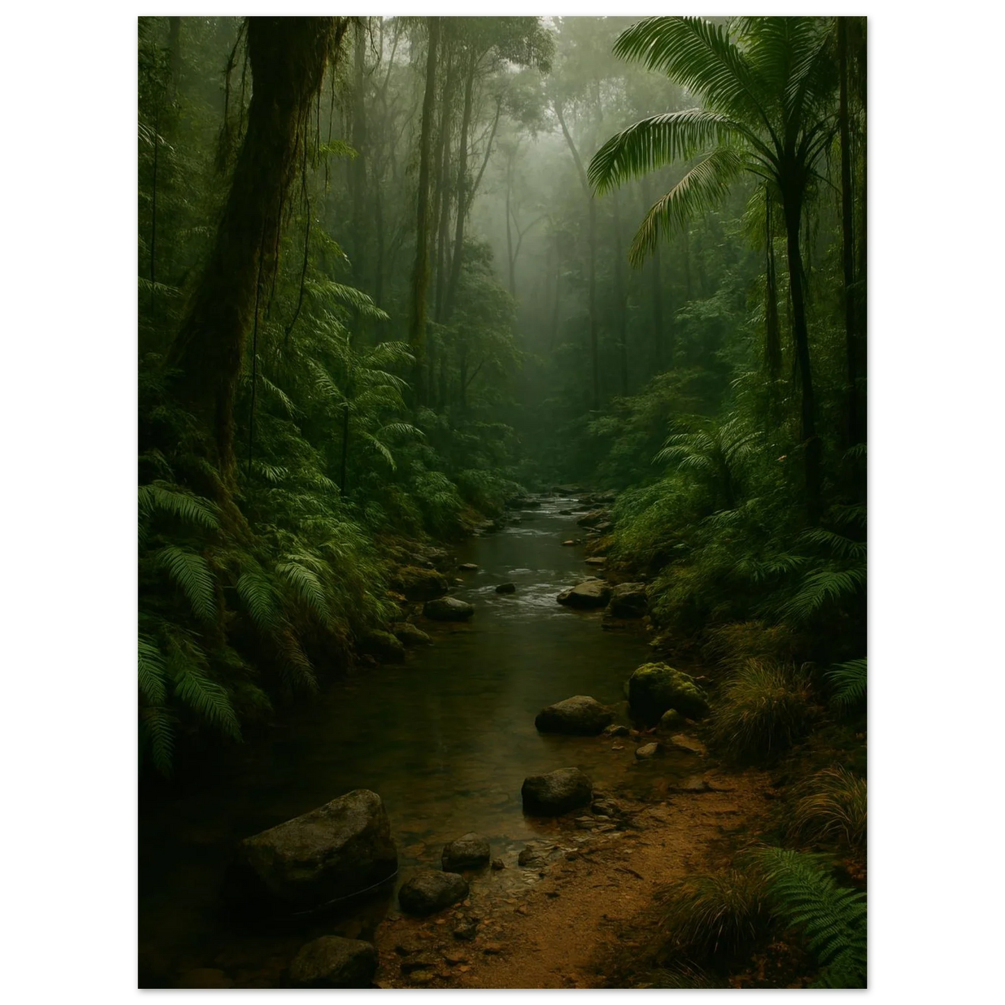 Misty Emerald Jungle River Poster - Premium Nature Wall Art