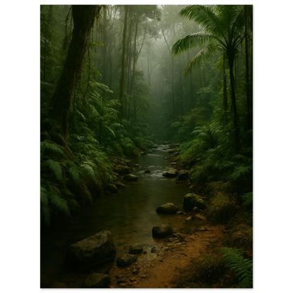 Misty Emerald Jungle River Poster - Premium Nature Wall Art