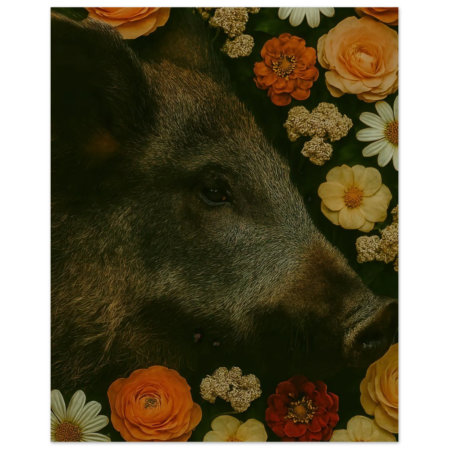 Vildsvin i Blomsteräng Konsttryck – En Djurisk Symfoni av Färger