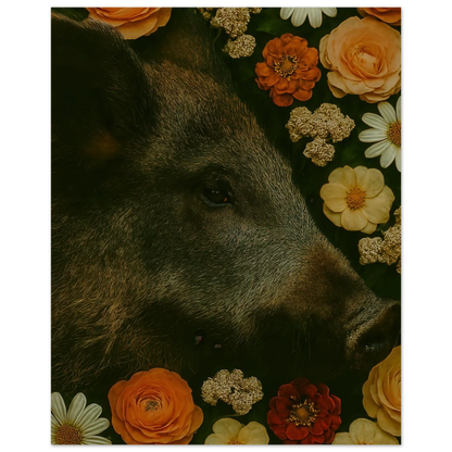 Vildsvin i Blomsteräng Konsttryck – En Djurisk Symfoni av Färger