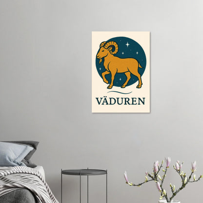 Väduren Stjärntecken Konsttryck – Guldbock i Retrodesign – Zodiac Väggkonst i Olika Storlekar