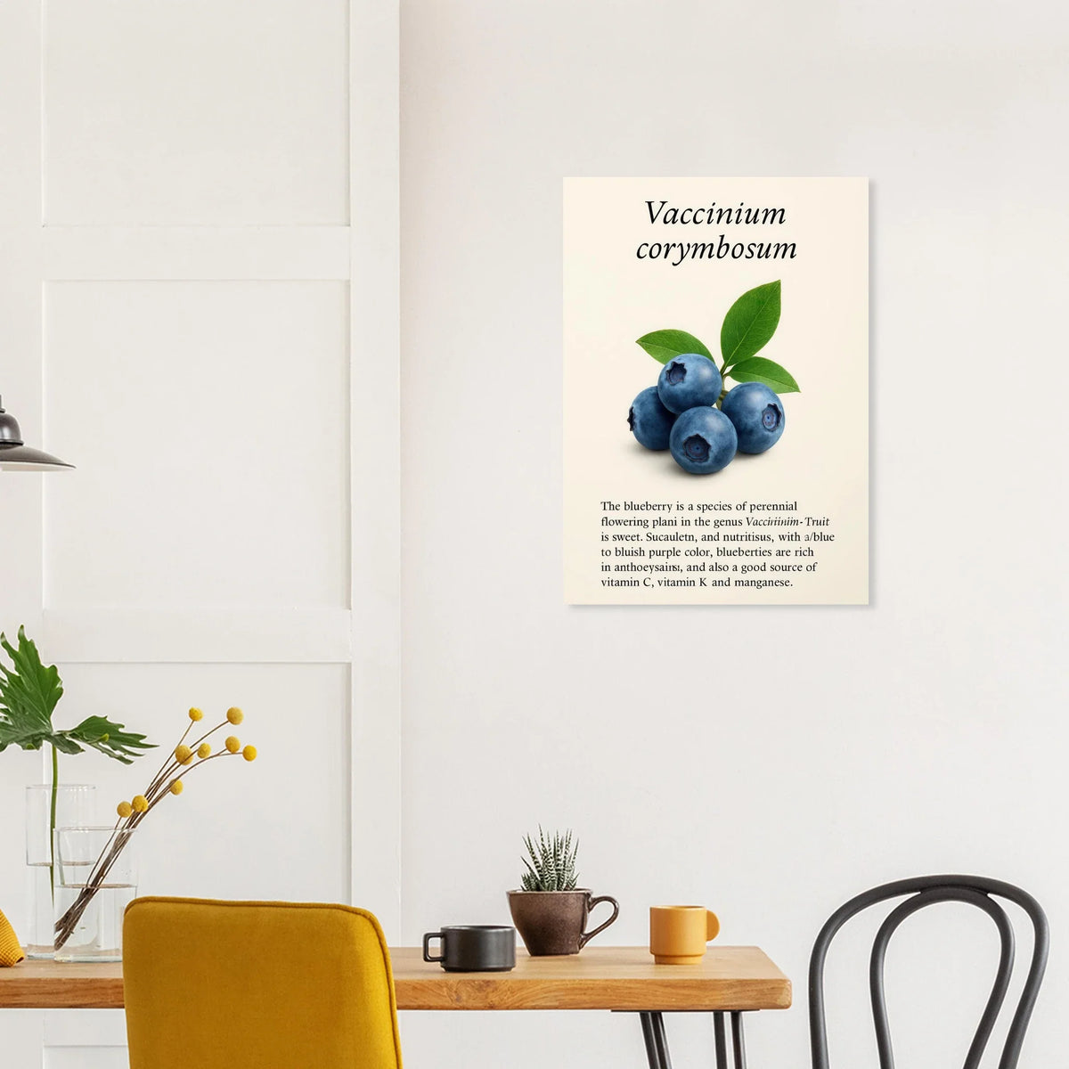 Frukter Botanisk Poster: Vaccinium Corymbosum (Blåbär) Konsttryck med levande blå nyanser och din valda storlek