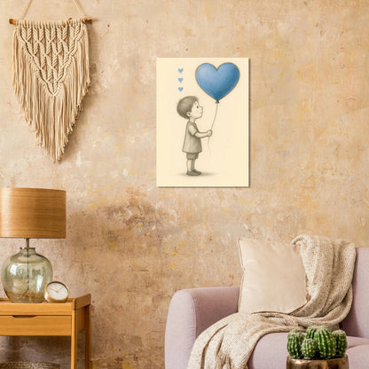 "A Little Love" Konsttryck – Charmig Barnillustration med Hjärteballong, Perfekt för Barnrummet i Olika Storlekar