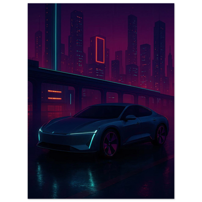Neon Night Rider: Futuristisk Bilkonsttryck i cyberpunkstil