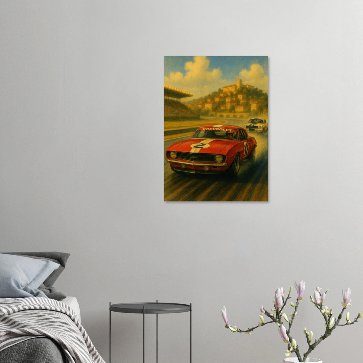 Vintage Race Day: Classic Red Sports Car Art Print – Bilar