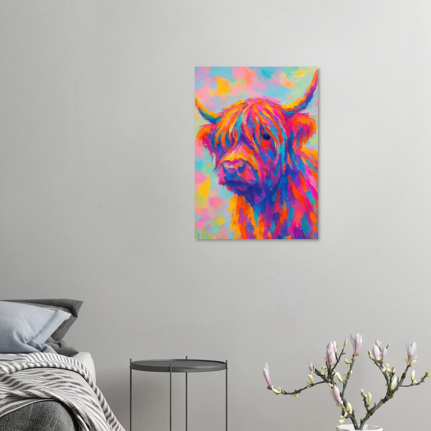 Djur: Vibrant Pop Art Highland Cow Print – Colorful Abstract Animal Wall Art for Modern Homes