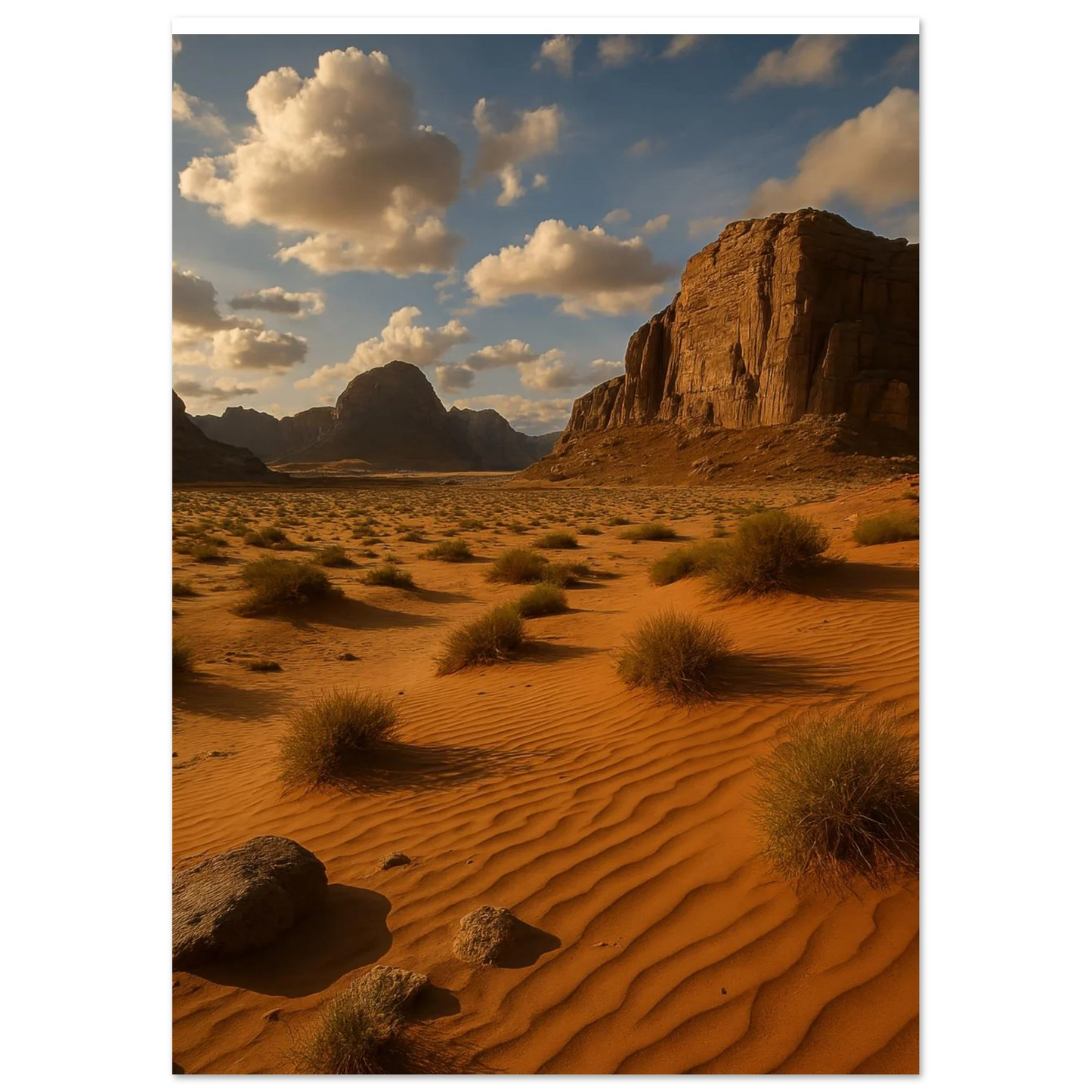 Desert Serenity Fine Art Poster – Majestic Landscape Print with Earthy Tones & Golden Sands