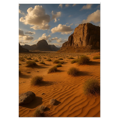 Desert Serenity Fine Art Poster – Majestic Landscape Print with Earthy Tones & Golden Sands