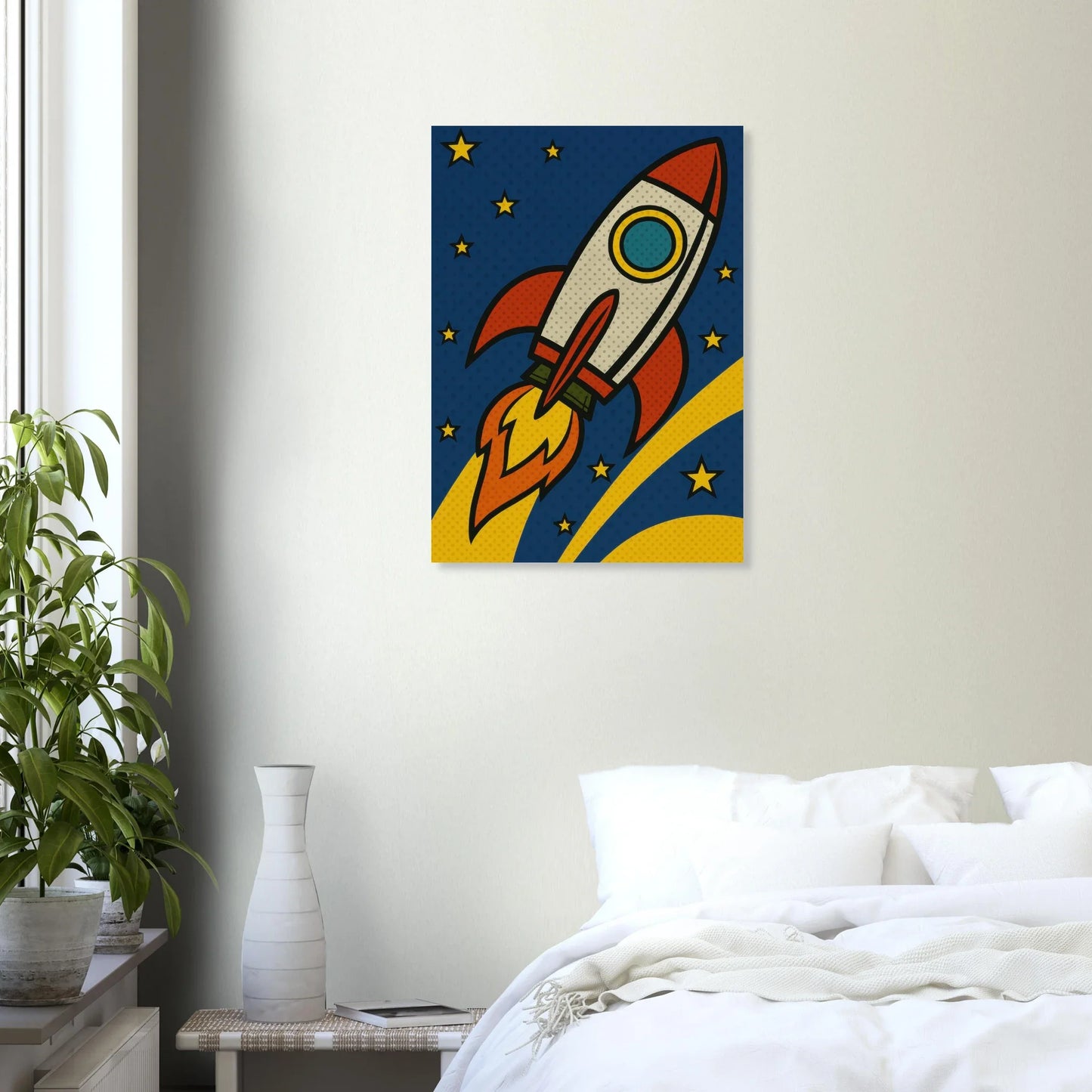 Retro Pop Art Rocket Launch Poster – Cosmic Adventure Print for Kids & Adults in Multiple Sizes