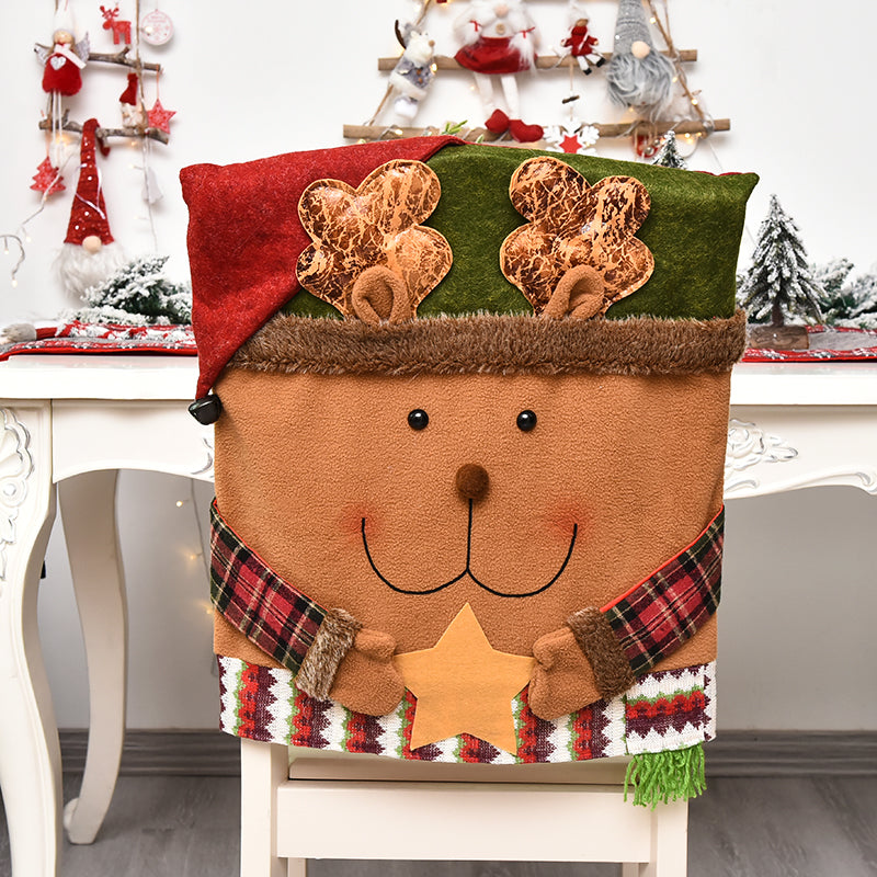 Julstolsöverdrag med tomte, snögubbe & ren | Juldekoration till stol