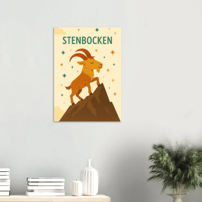 Stenbocken Zodiac Konsttryck: Charmigt Berggetmotiv på Premium Halvblankt Papper