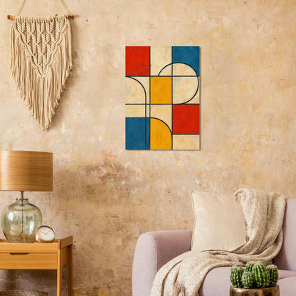Abstract Geometric Poster: Vibrant Primary Colors & Dynamic Shapes in Your Choice of Size