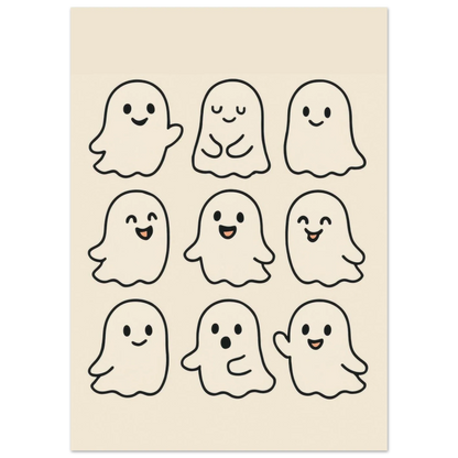 Söta Spöken Cute Ghost Poster – Playful & Minimalist Art Print with Muted Tones