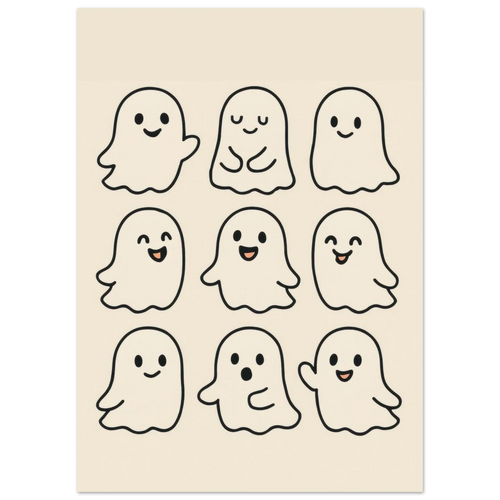 Söta Spöken Cute Ghost Poster – Playful & Minimalist Art Print with Muted Tones