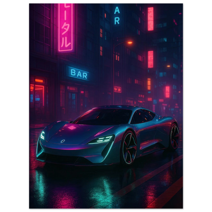 Neon Night Rider: Futuristic Car Street Art Print