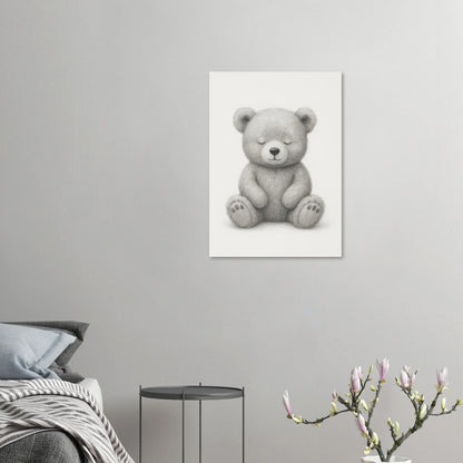 Sleepy Teddy Bear Sketch Art Print – Minimalist Nursery Decor Poster