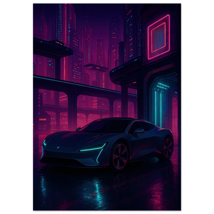 Neon Night Drive: Futuristic Cyberpunk Car Art Print – Bilar Collection