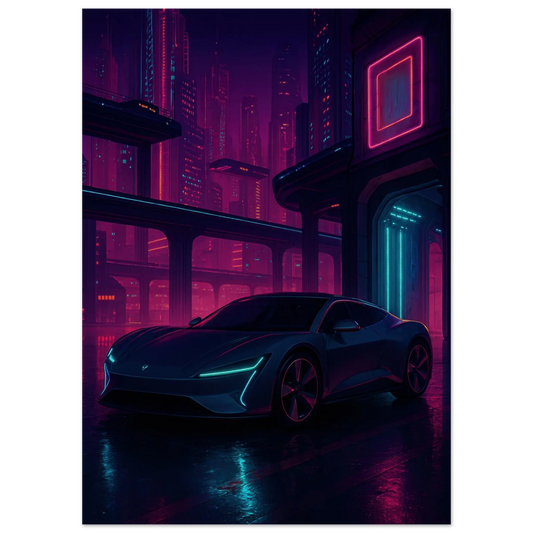 Neon Night Drive: Futuristic Cyberpunk Car Art Print – Bilar Collection
