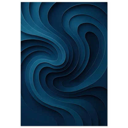 Deep Ocean Swirl Abstract Poster Print: Minimalist Curves in Indigo & Teal – Elevate Your Space with Modern Art
