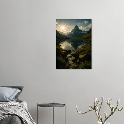 Alps Sunset Majesty: Serene Mountain Lake & Golden Light Poster in Various Sizes