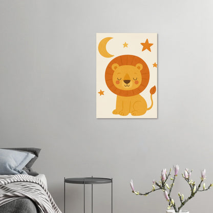 Sleepy Lion Cub Poster - Whimsical Nursery Art in Warm Gold & Orange Hues