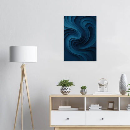 Deep Ocean Swirl Abstract Poster Print: Minimalist Curves in Indigo & Teal – Elevate Your Space with Modern Art