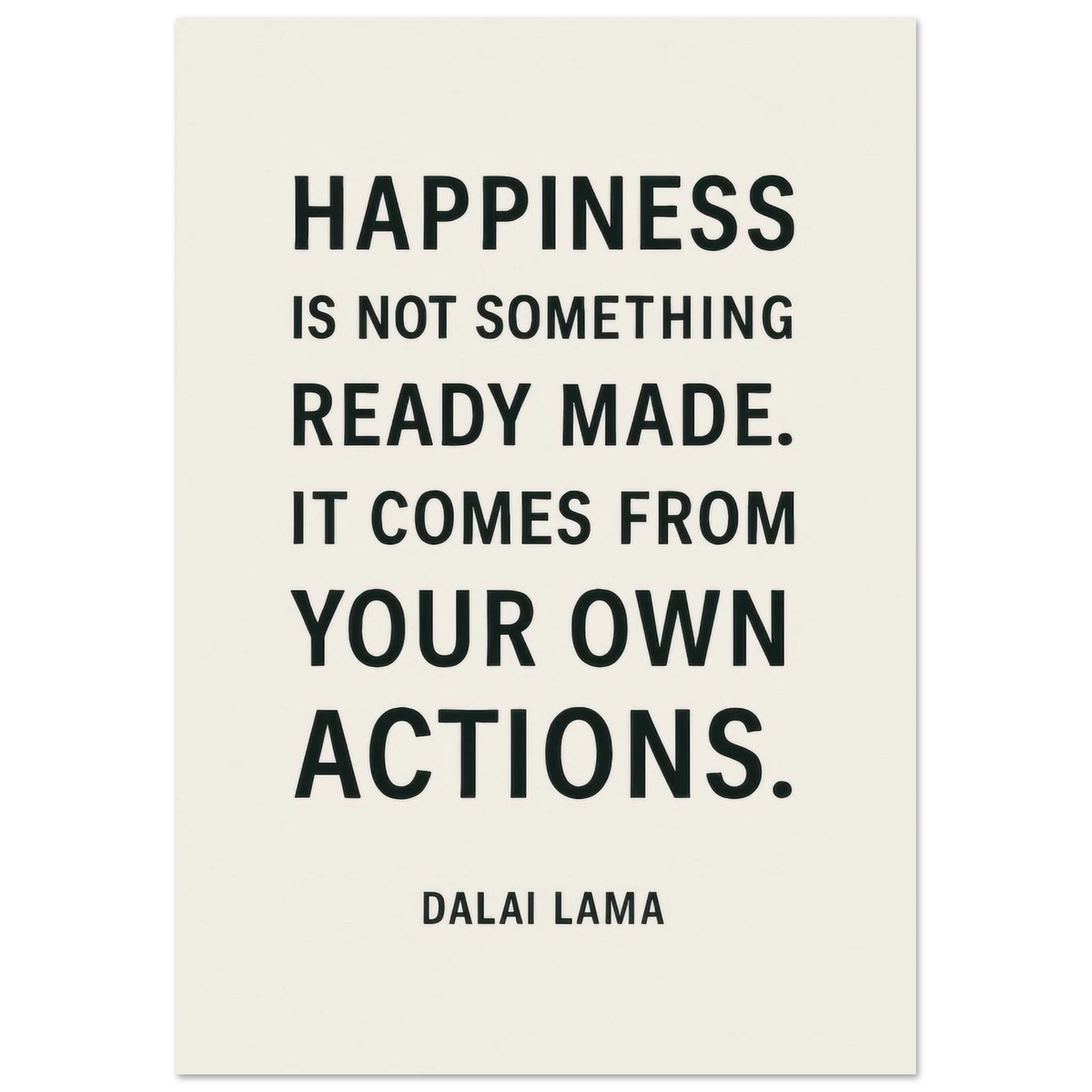 Dalai Lama 'Happiness' Quote Art Poster - Minimalist Black & Cream Inspirational Print in Various Sizes
