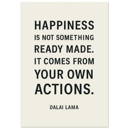 Dalai Lama 'Happiness' Quote Art Poster - Minimalist Black & Cream Inspirational Print in Various Sizes