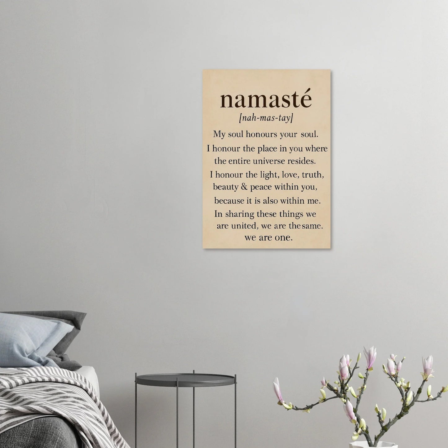 "Namaste" Inspirerande Väggkonst Tryck, Beige & Svart Typografi Konsttryck i Flera Storlekar