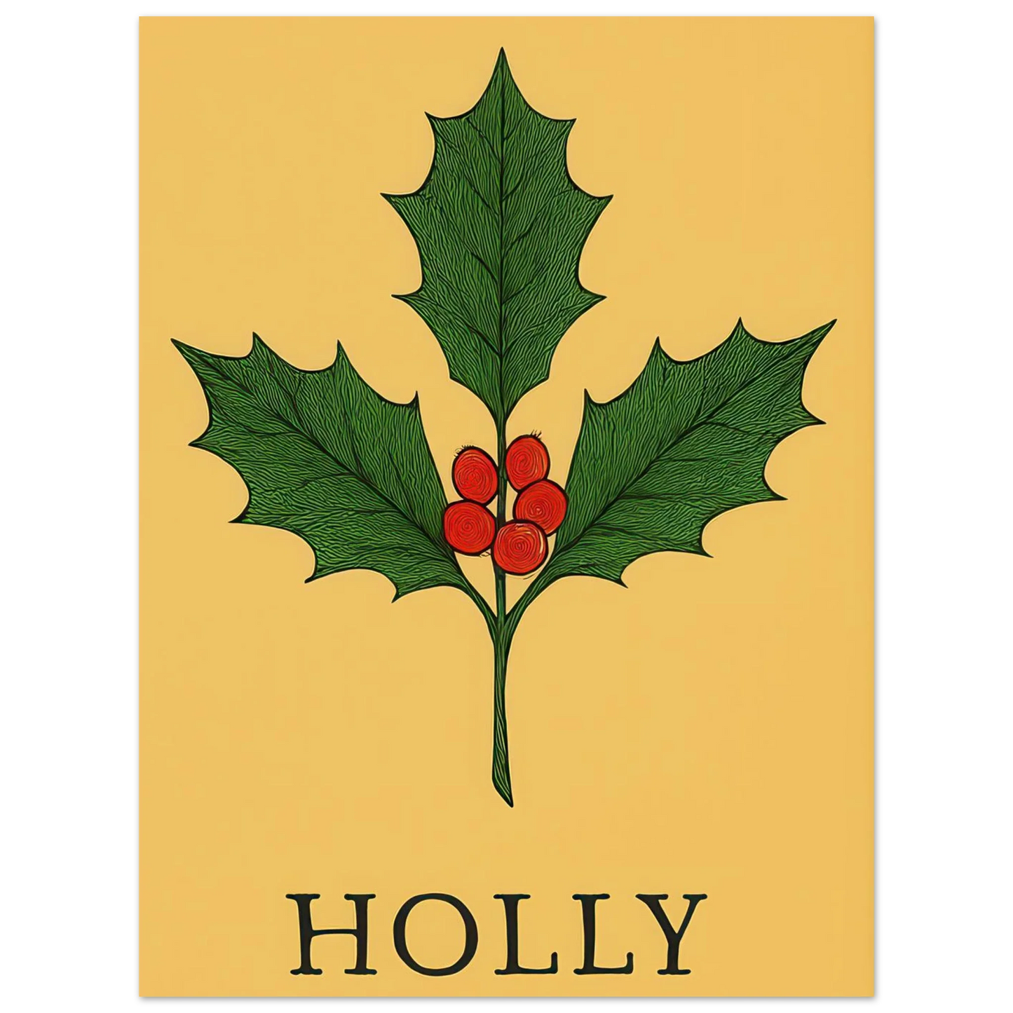 Frukter Botanisk Holly Print – Tidlös Väggkonst med Lyserande Bär & Löv i Dina Val av Storlekar