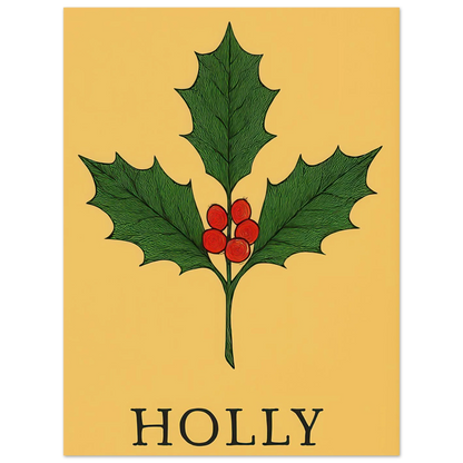 Frukter Botanisk Holly Print – Tidlös Väggkonst med Lyserande Bär & Löv i Dina Val av Storlekar