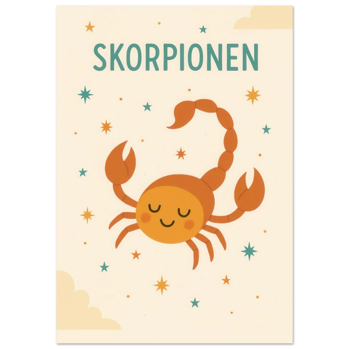 Söt Skorpion Barnrumsaffisch - Personlig Zodiac Konsttryck i Flera Storlekar