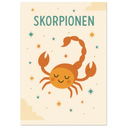 Söt Skorpion Barnrumsaffisch - Personlig Zodiac Konsttryck i Flera Storlekar