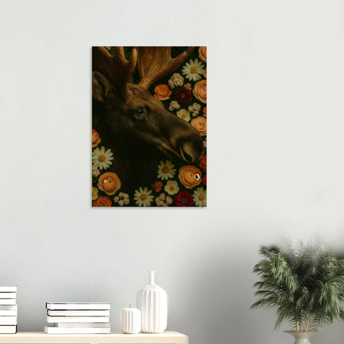 Djur: Majestic Moose & Floral Dream Art Print – Captivating Wildlife in Bloom for Your Home