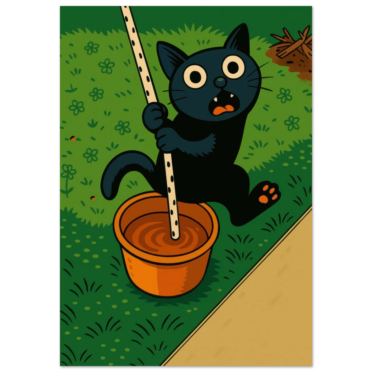 Katt Poster – Katt som Hänger i Ett Rep – Premium Halvblank Papperskonst