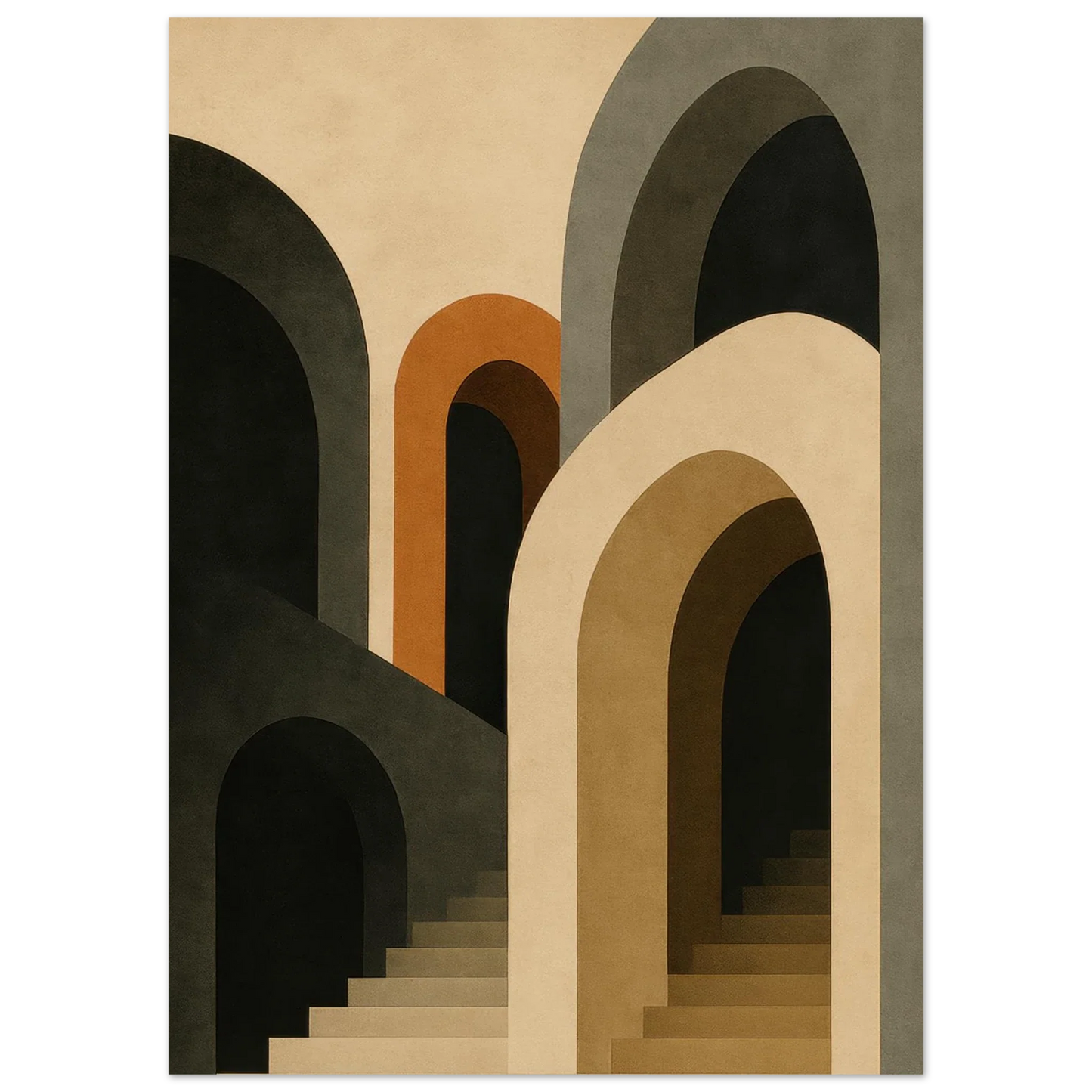Abstract Arches & Stairs Poster - Modern Minimalist Wall Art in Earth Tones