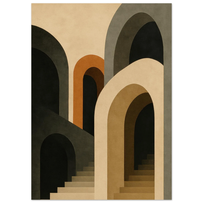 Abstract Arches & Stairs Poster - Modern Minimalist Wall Art in Earth Tones