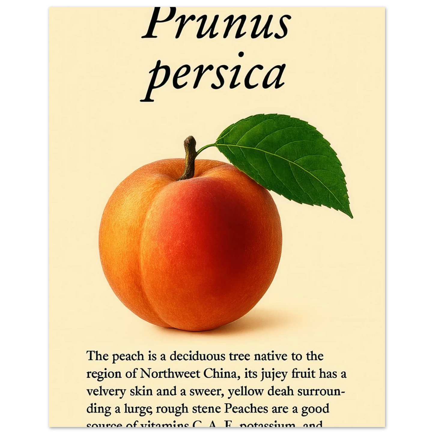 Frukter: Fresh Peach Botanical Art Print – Vibrant & Velvety 'Prunus persica' Poster in Your Choice of Sizes