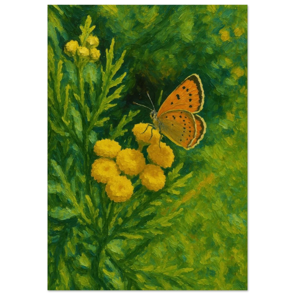 Vibrant Impressionist Butterfly & Yellow Flowers Art Print – Choose Your Perfect Size