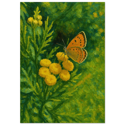 Vibrant Impressionist Butterfly & Yellow Flowers Art Print – Choose Your Perfect Size