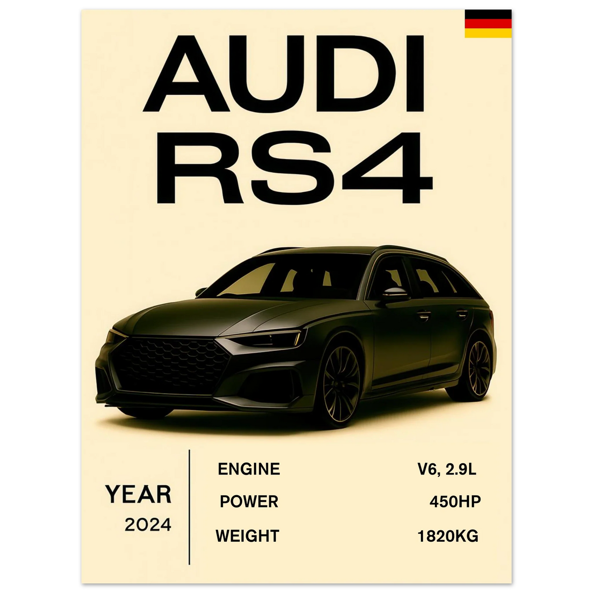 Audi RS4 Sportig Design Affisch – Premium Konsttryck med Halvblank Finish för Bilentusiaster