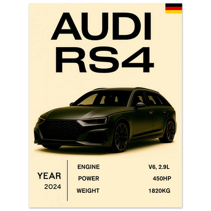 Audi RS4 Sportig Design Affisch – Premium Konsttryck med Halvblank Finish för Bilentusiaster