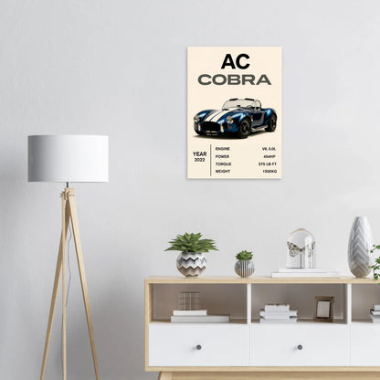 AC Cobra Luxury Car Art Print – Blue & White Vintage Sports Car Poster