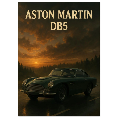 Aston Martin DB5 Sunset Drive Poster – Timeless Elegance in Premium Print